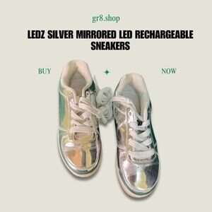 LEDZ Silver Mirrored Led Rechargeable Sneakers Metallic Iridescent Urban Fashion